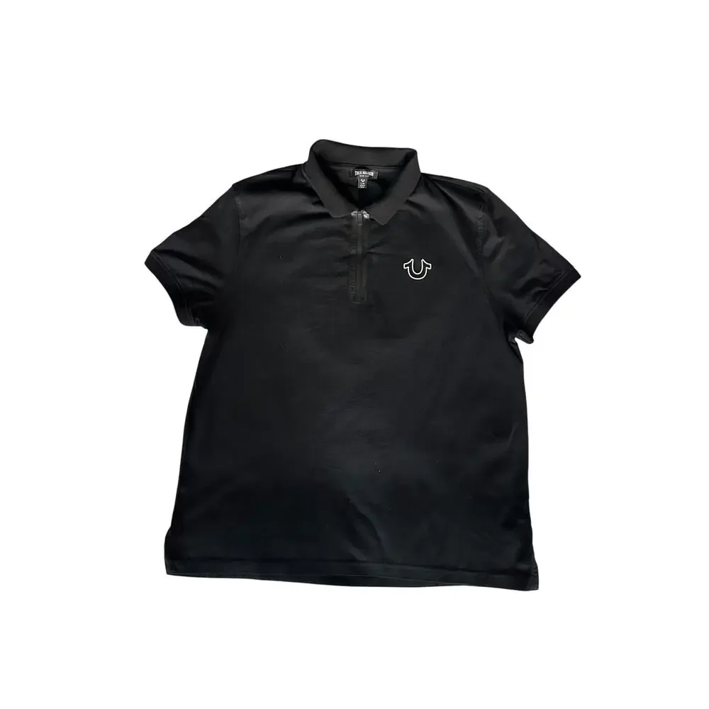 True Religion Black Quarter Zip Polo Shirt Large
